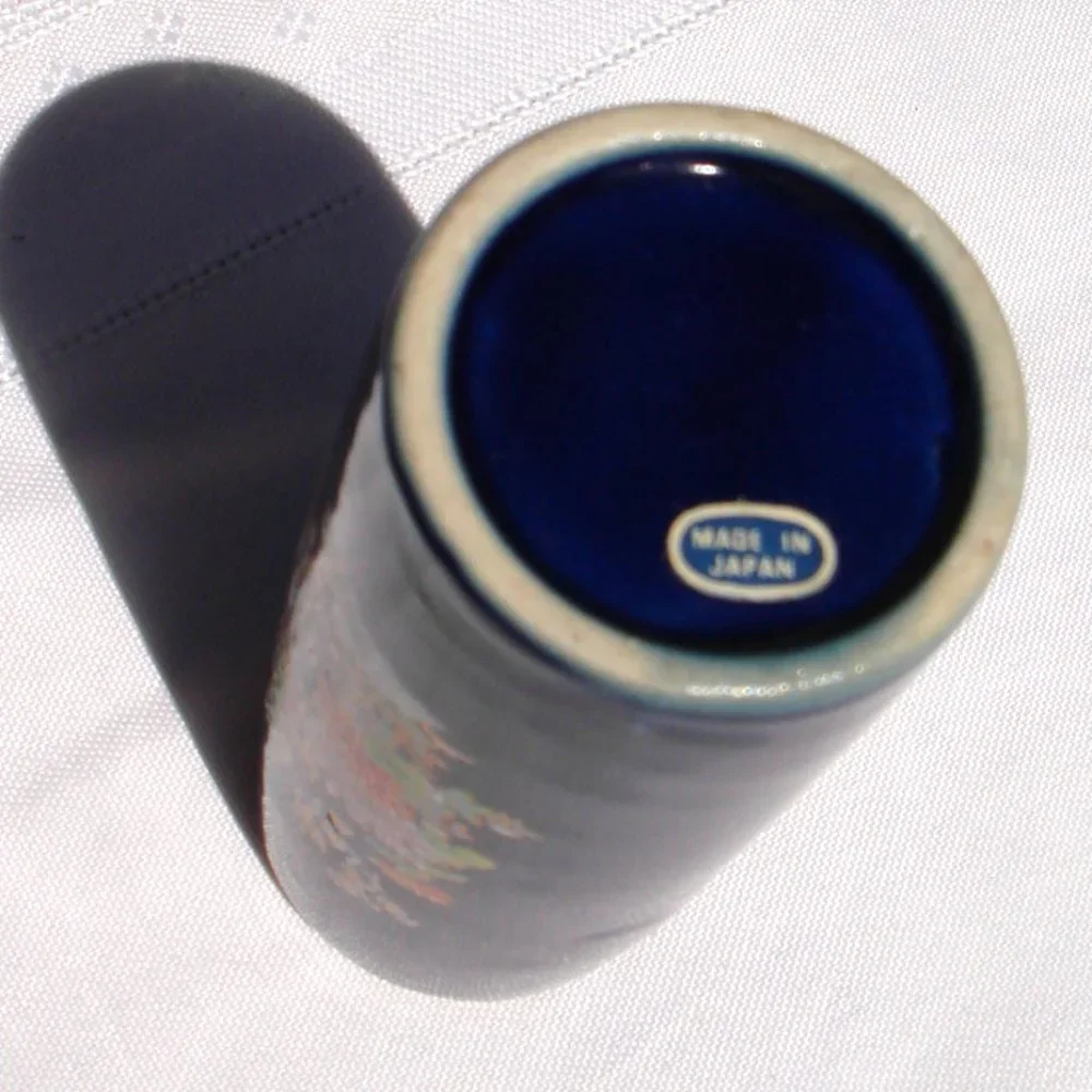 Blue Bud Vase Japan Vintage Porcelain Glass Gold Leaf Home Decor Small Vases VTG - Picture 2 of 10